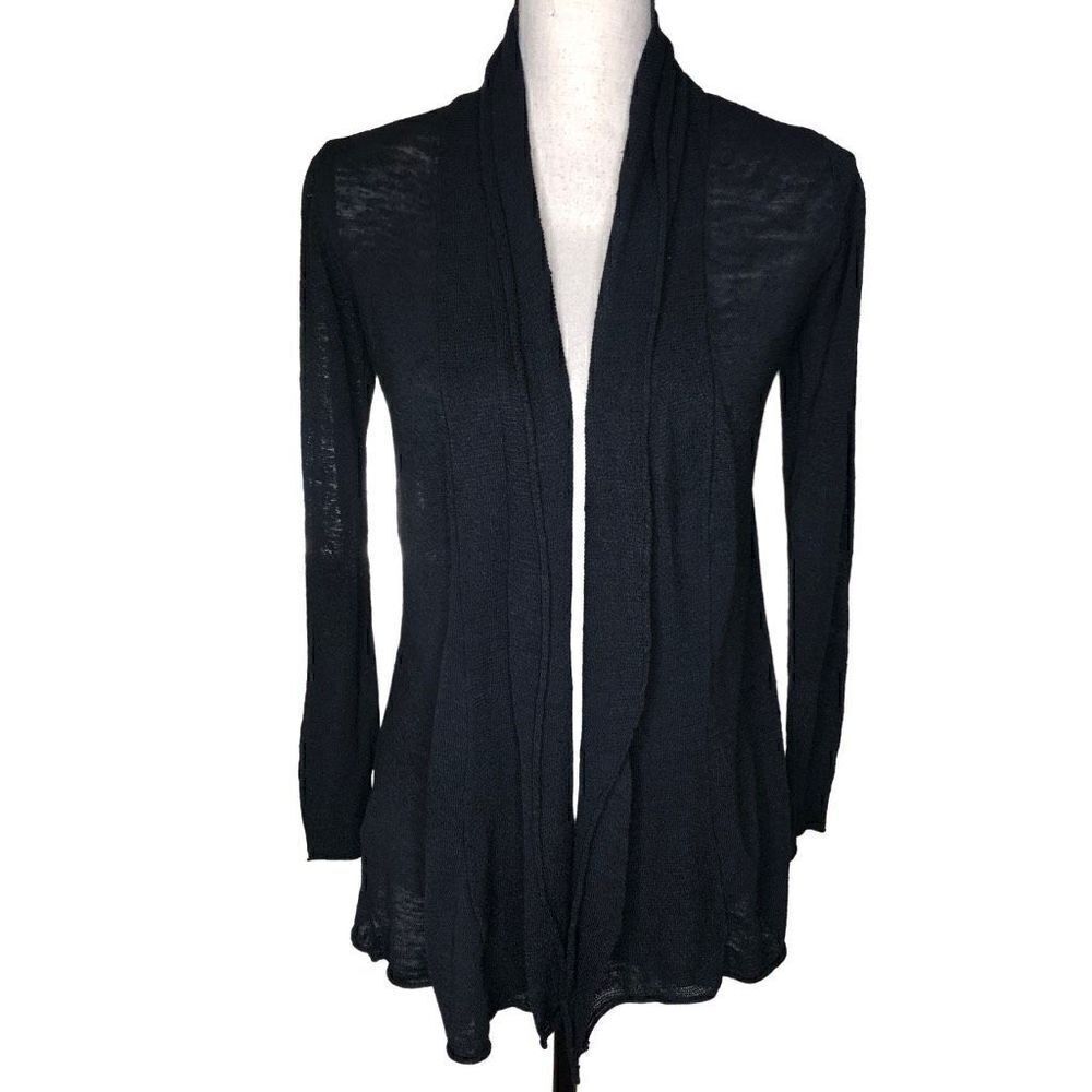 Margaret O’Leary Linen Blend Black One Button Cardigan Sweater